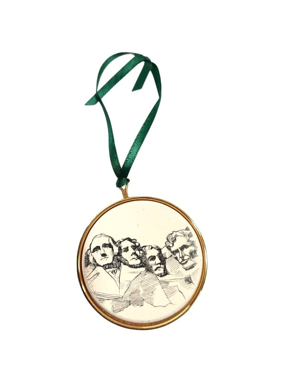 Mount Rushmore Gold Rim Founding Four Fathers Christmas Ornament Line Art READ